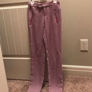 Girls 10 12 year old Houndstooth Pattern Burgundy white red pants